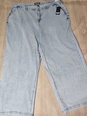 Dkny Jeans High Rise Trouser Plus Size 22 W Light Wash Denim Wide Leg Nwt